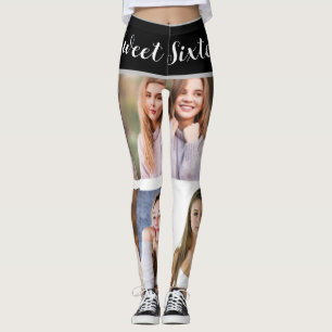 Sweet Sixteen Sparkle: Custom Photo Collage Leggin Leggings