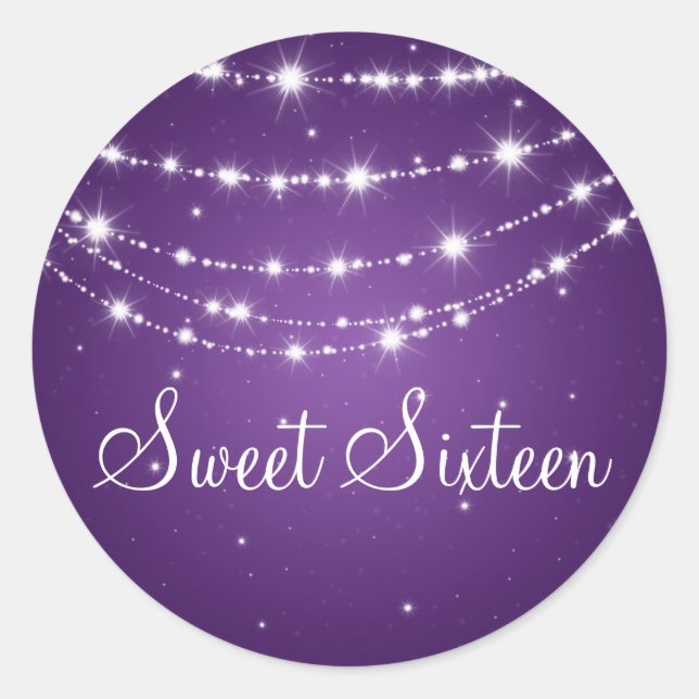 Sweet Sixteen Sparkling Chain Purple Classic Round Sticker (Front)