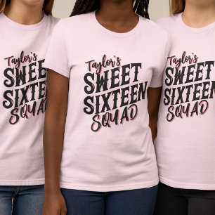 Sweet Sixteen Squad Modern Black and Pink Text  T-Shirt