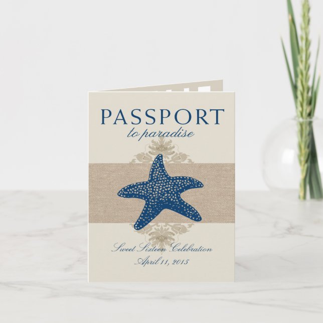Sweet Sixteen Starfish Passport to Mexico Invitation (Front)