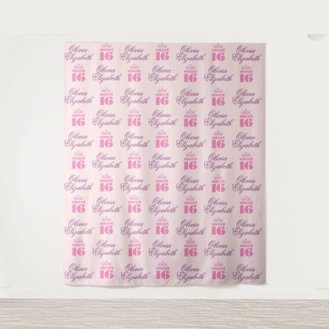 Sweet Sixteen Step and Repeat Party Backdrop Tapestry (Front)