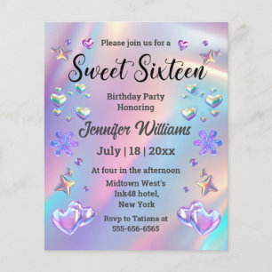 sweet sixteen stylish holographic girly invitation
