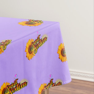 Sweet Sixteen Sunflower and Balloons on Lilac Tablecloth