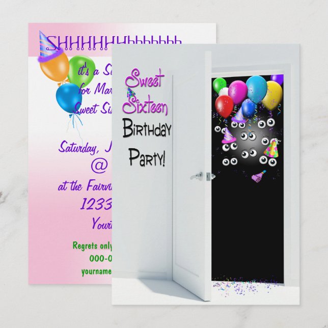 Sweet Sixteen Surprise Party Invitation (Front/Back)