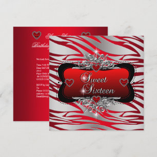 Sweet Sixteen Sweet 16 Birthday Party Red Invitation