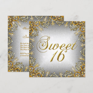 Sweet Sixteen Sweet 16 Gold Grey Silver Invitation