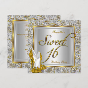Sweet Sixteen Sweet 16 Party Gold Silver White Invitation