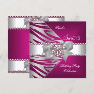 Sweet Sixteen Sweet 16 Pink Zebra White Pink Pearl Invitation