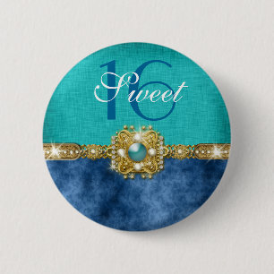 "sweet sixteen" teal blue 16 birthday 2 inch round button