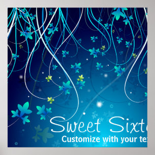 Sweet Sixteen Teal Blue Swirls Party Banner Poster