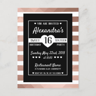 Sweet sixteen trendy pink gold black elegant party invitation postcard