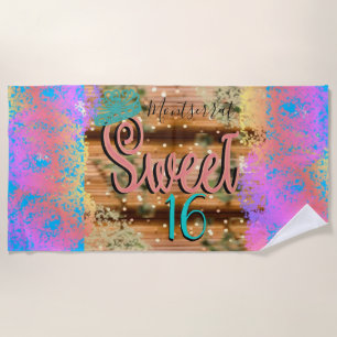 Sweet Sixteen Vintage Boho Turquoise Gold Rustic Beach Towel