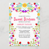 Sweet Sixteen White Mexican Fiesta Folk Art Floral