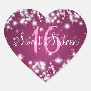 Sweet Sixteen Winter Sparkle Pink Heart Sticker