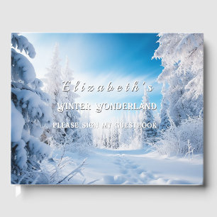 Sweet Sixteen Winter Wonderland Pine Trees Snow Guest Book