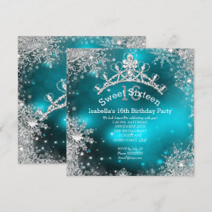 Sweet Sixteen Winter Wonderland Silver Teal Invitation