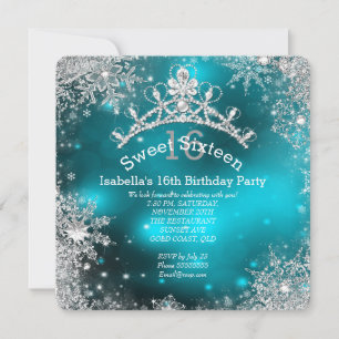 Sweet Sixteen Winter Wonderland Silver Teal Invitation