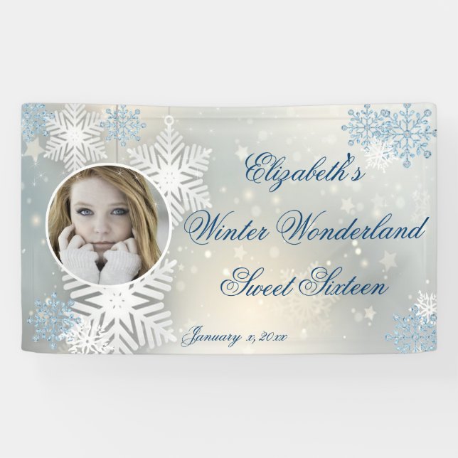 Sweet Sixteen, Winter Wonderland, Snowflakes, Banner (Horizontal)