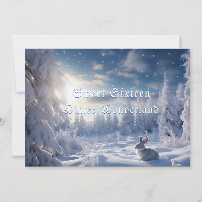 Sweet Sixteen Winter Wonderland White Rabbit Invitation (Front)