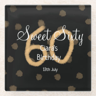 Sweet Sixty add name date birthday yellow polka do Glass Coaster
