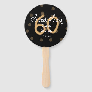 Sweet Sixty add name date birthday yellow polka do Hand Fan