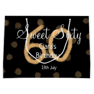 Sweet Sixty add name date birthday yellow polka do Large Gift Bag
