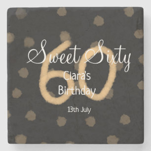 Sweet Sixty add name date birthday yellow polka do Stone Coaster
