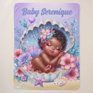 Sweet Sleeping Baby Girl Seashell Pastel Sherpa Blanket