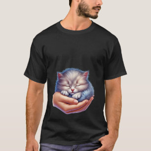 Sweet Sleeping Grey Kitten in Hand Tiny Cat ✨🐾💤 T-Shirt