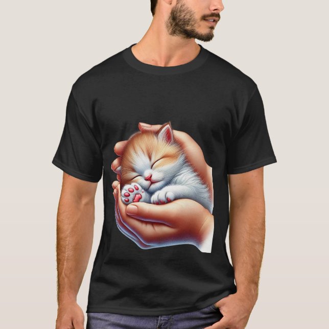 Sweet Sleeping Kitten in Hands Tiny Calico Cat  ✨ T-Shirt (Front)