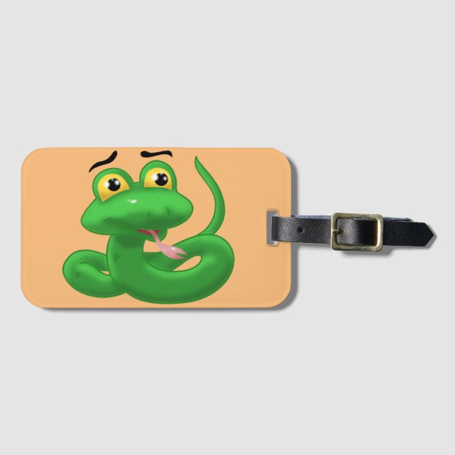 Sweet, Slithering Cartoon Snake Luggage Tag (Front Horizontal)