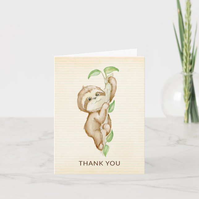 Sweet Sloth Animals Baby Shower Thank You Note Card (Front)