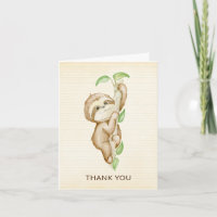 Sweet Sloth Animals Baby Shower Thank You Note