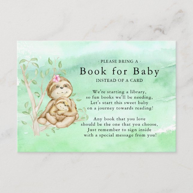 Sweet Sloth Baby Shower Book for Baby Card (Front)