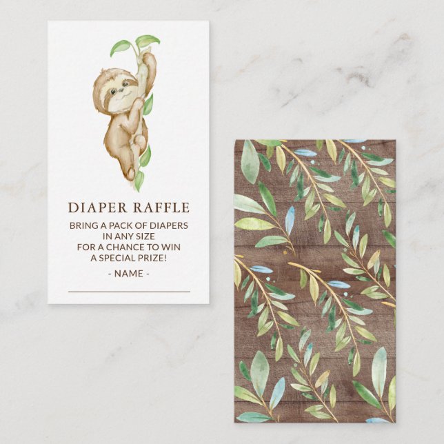 Sweet Sloth Baby Shower Diaper Raffle Ticket Enclosure Card (Front/Back)