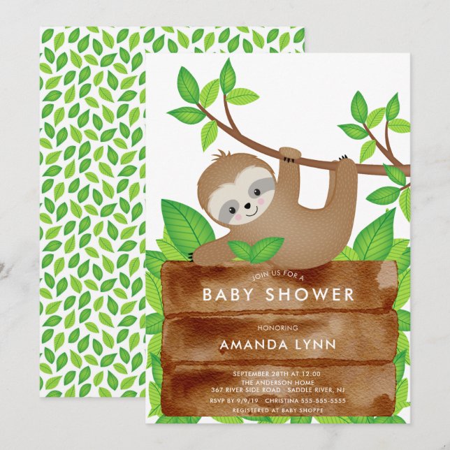 Sweet Sloth Baby shower Invitation (Devant / Derrière)