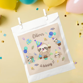 Sweet Sloth Birthday Party Blue Balloon  Favour Bag