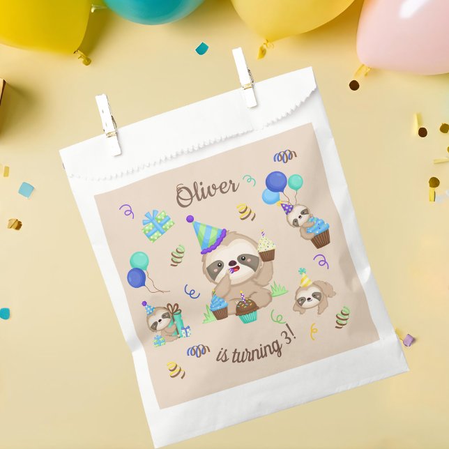 Sweet Sloth Birthday Party Blue Balloon  Favour Bag (Creator Uploaded)