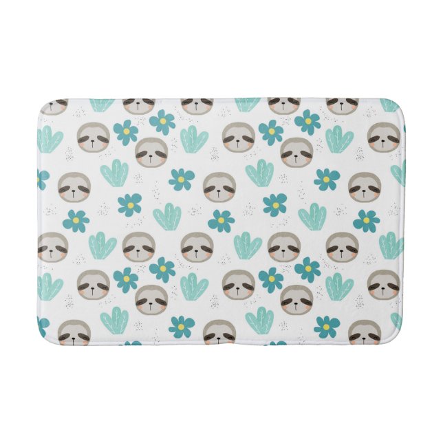 Sweet Sloth Floral Pattern Bath Mat (Front)