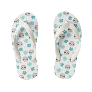 Sweet Sloth Floral Pattern Kid's Flip Flops
