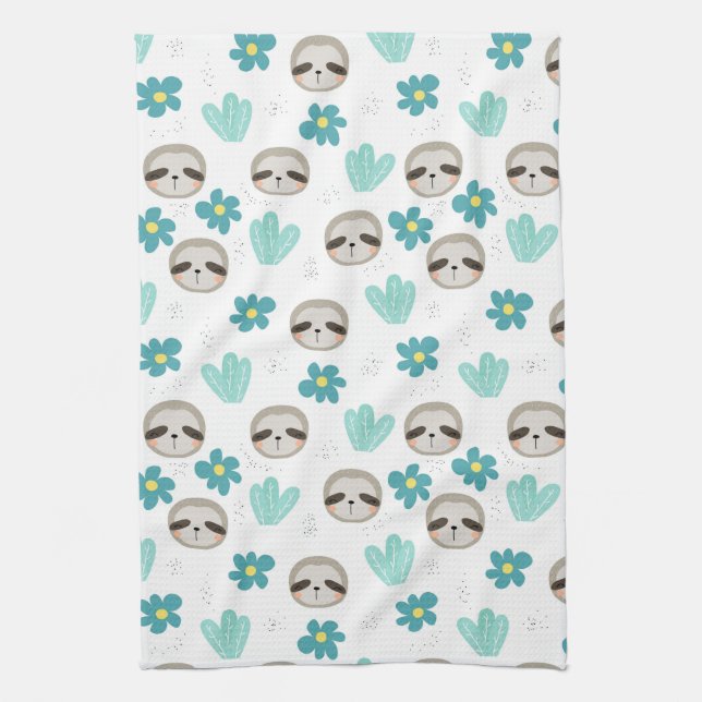 Sweet Sloth Floral Pattern Kitchen Towel (Vertical)