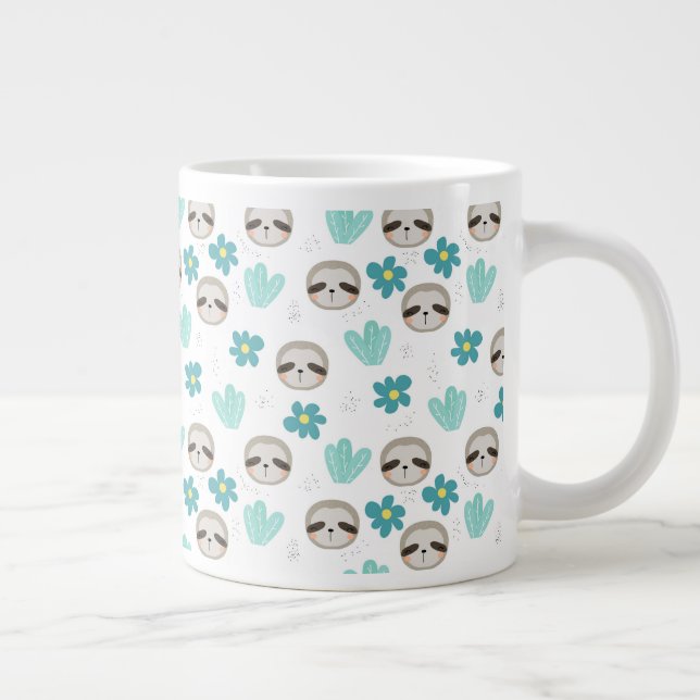 Sweet Sloth Floral Pattern Large Coffee Mug (Right)