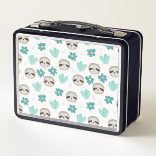 Sweet Sloth Floral Pattern Metal Lunch Box