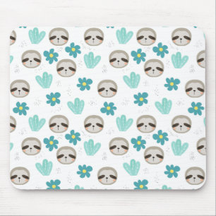 Sweet Sloth Floral Pattern Mouse Pad