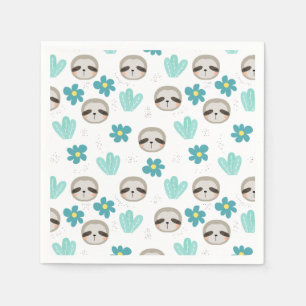 Sweet Sloth Floral Pattern Napkin