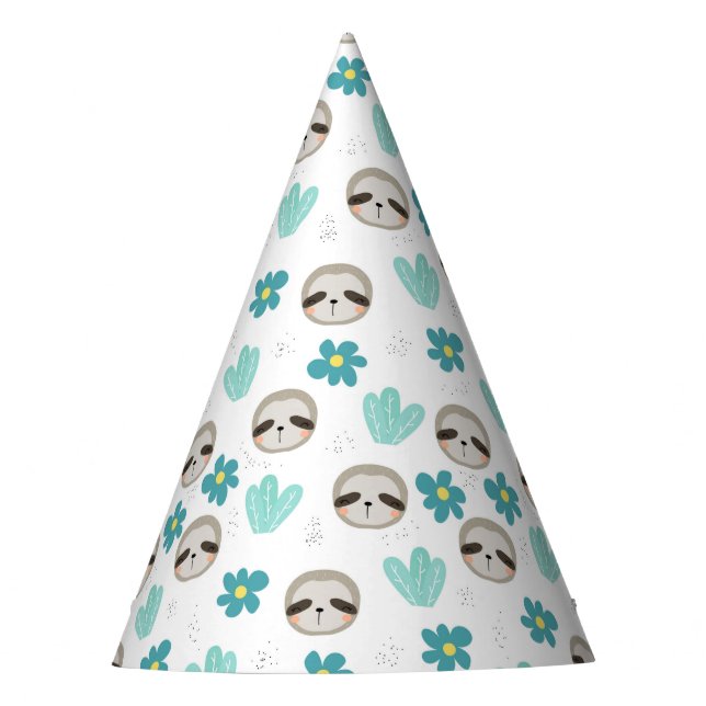 Sweet Sloth Floral Pattern Party Hat (Front)