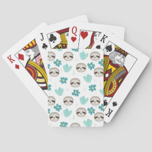 Sweet Sloth Floral Pattern Playing Cards