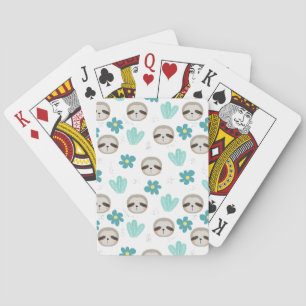 Sweet Sloth Floral Pattern Playing Cards