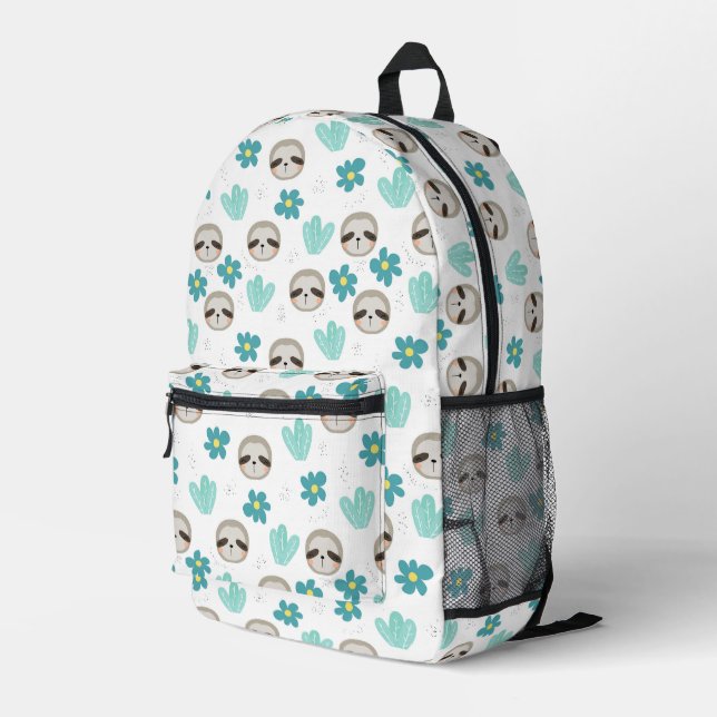 Sweet Sloth Floral Pattern Printed Backpack (Back Corner Right)