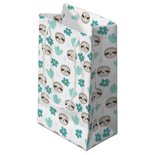 Sweet Sloth Floral Pattern Small Gift Bag